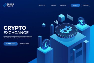 Vektör bitcoin, dalgalanma ve litekoin engelleme teknolojisi izometrik kavram