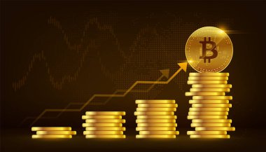 Vektör altın bitcoin büyüme engelleme teknolojisi kavramı