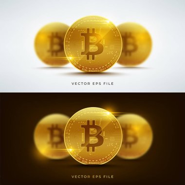 İki arkaplan rengine sahip vektör altın bitcoin engelleme teknolojisi kavramı