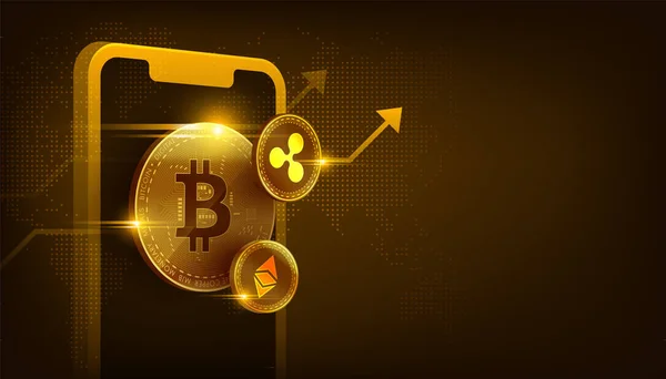 Bitcoin Vectoriel Ondulation Éthérée Blockchain Concept Technologie Avec Mobile — Image vectorielle