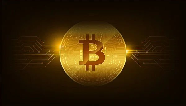 Vector Golden Bitcoin Blockchain Technologie Konzept — Stockvektor