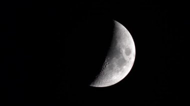 Illuninated First Quarter of Moon on Night Sky.