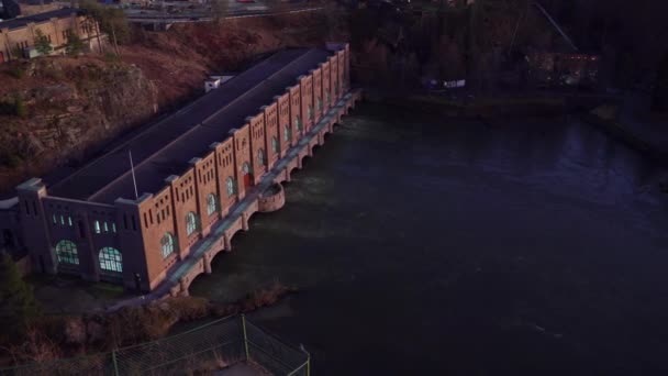 Hydroelectrical Water Power Center Olidan High Angle Aerial View Kopparklinten — Stockvideo