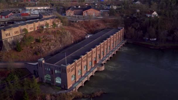 Hydroelectrical Water Power Center Olidan High Angle Aerial View Kopparklinten — Video