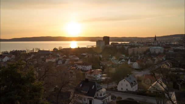 Summertime Golden Morning Sun Swedish Town Jonkoping Great Lake Vattern — Vídeo de Stock