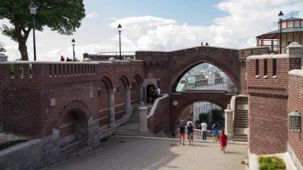 Terrasstrapporna Dekat Kastil Abad Pertengahan Karnan Timelapse Tengah Helsingborg Swedia — Stok Video