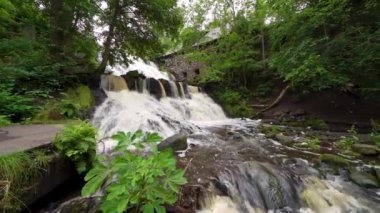 Parlak yeşil yapraklarla çevrili Rottle 'da çağlayan bir şelalenin nefes kesici manzarası. Sakin su pürüzsüz kayaların üzerinden akar, sakin ve huzurlu bir atmosfer yaratır..