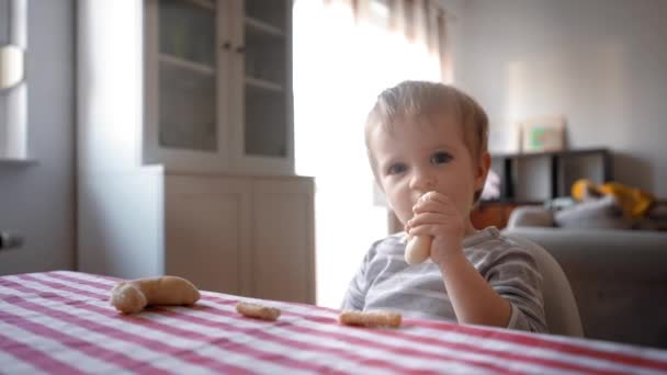 Küçük Bir Çocuğun Canlı Kırmızı Beyaz Kareli Masa Örtüsüyle Süslenmiş — Stok video