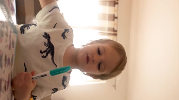 Αυτό Βίντεο Ένα Νεαρό Αγόρι Μπορεί Δει Κάθεται Ένα Τραπέζι — Αρχείο Βίντεο