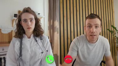 İki birey sanal bir istişarede bulunurken, bir doktor bir sağlık sorununu tartışırken endişeli görünüyor. Ayarlama, toplantı sırasında berraklığı sağlayan profesyonel bir atmosferi yansıtıyor..