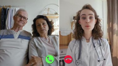 Yaşlı bir çift çevrimiçi bir aramada bir sağlık uzmanıyla bağlantı kuruyor. Sağlık sorunlarını tartışıyor ve konforlu bir ortamda tavsiye alıyorlar.