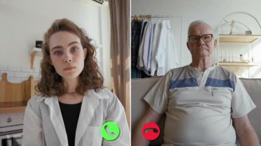 İki kişi bir video konferans platformu kullanarak çevrimiçi bir görüşme yapıyor. Bir kişi parlak bir odada otururken, diğeri daha tarafsız ve rahat bir ortamda oturuyor..