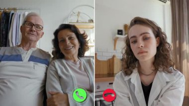 İki birey ev ortamlarından gelen bir çevrimiçi çağrıya katılarak, konuları mesafeyle ayrılırken gelişigüzel tartışıyor. Atmosfer modern iletişimi yansıtıyor..