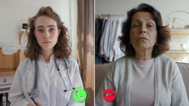 Bir sağlık uzmanı, evden gelen bir hastaya sanal konsültasyon yapar. Sağlık sorunlarını tartışıyor ve rehberlik ediyorlar. Arama rahat bir ortamda gerçekleşiyor..