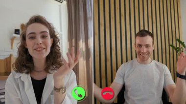 İki birey, rahat bir ortamda önemli konuları tartışarak canlı bir çevrimiçi görüşme yapıyorlar. Bir kişi aydınlık bir alanda görünür, diğeri ise gündelik bir ortamda oturur..