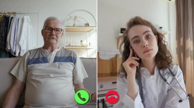 İki kişi, hasta bakımı ve tıbbi tavsiyelere odaklanan bir video aracılığıyla dijital sağlık danışmanlığı yapıyor. Bu etkileşim, tele sağlık hizmetlerinin erişilebilirliğini vurgular.