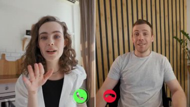 İki kişi çevrimiçi bir telefon aracılığıyla önemli konuları tartışıyor. Çevrede modern dekorlarla ev ofisleri sergileniyor. Onlar fikir alışverişinde bulunurken dostça bir etkileşim başlar..