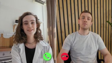 İki birey bir video görüşmesine katılıyor, fikirleri ve sezgileri paylaşıyorlar. Dost canlısı atmosfer onların mesleki etkileşimlerini vurgular, kendi konumlarında meydana gelir..