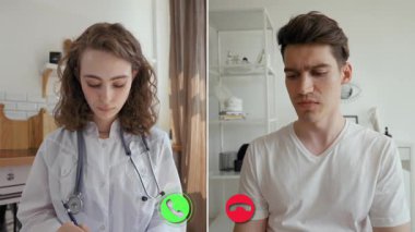 Bu konferansta bir doktor ve bir hasta sağlık sorunlarını uzaktan tartışıyor. Hasta semptomları paylaşırken ve profesyonel bir ortamda sorular sorarken doktor meşgul oluyor..