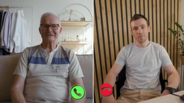 Çevrimiçi bir çağrıya katılan iki kişi sanal konuşmalar ve yüz yüze konuşmalar arasında bir dizi duygu ifade ediyorlar. Her kişi bölünmüş ekran içinde çerçevelenir.