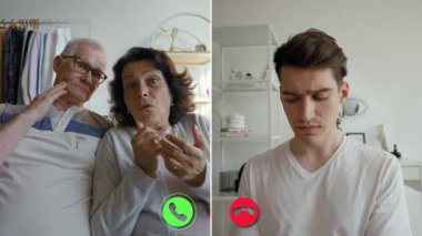 İki birey çevrimiçi bir görüşme sırasında etkileşime girer ve çeşitli duygular ifade eder. Çevrimiçi ve çevrimdışı anlar arasında gezinirken ifadeleri değişiyor..