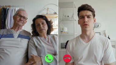 İki insan, genç bir yetişkinle görüntülü bir görüşme yaptı. Duygularını gösterdiler ve samimi bir oturma odasında sanal ve gerçek hayatla etkileşim kurdular..