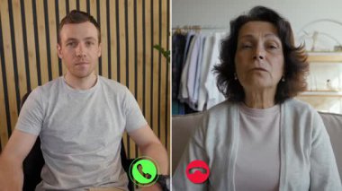 İki birey, sanal bir bağlantıdan çevrimdışı bir etkileşime geçerek duygusal bir çevrimiçi görüşme gerçekleştiriyor. İfadelerindeki değişiklikler, deneyimlenen duyguların karmaşıklığını yansıtıyor..