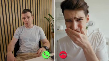 İki birey, çevrimiçi çağrılardan çevrimdışı etkileşimlere geçişleri gösteriyor. Sanal ve gerçek dünya bağlantılarının karmaşıklığında yol alırken ifadeleri değişir..