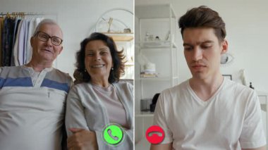 Çevrimiçi bir görüşme sırasında iki insan birbirlerine bağlanırken duygularını ifade ederek samimi bir anı paylaşıyorlar. Ayrı bir kişi sıkıntılı görünüyor, deneyimlerini ve duygularını vurguluyor..