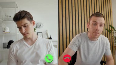 İki birey, etkileşimlerinin duygusal nüanslarını gösteren çevrimiçi bir görüşme yapıyorlar. Dijital ve gerçek yaşam iletişim dinamiklerinde gezinirken ifadeleri dalgalanıyor..