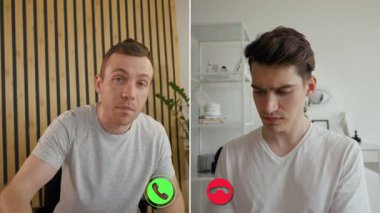 İki birey çevrimiçi bir görüşme yapıyor, duygularını ve ifadelerini sergiliyorlar. Sanal bağlantılar ve gerçek yaşam etkileşimleri arasındaki geçiş onların etkileşimlerinde ve tepkilerinde yakalanır..