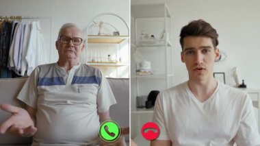 İki birey çevrimiçi bir görüşme yapıyor, bir dizi duyguyu ifade ediyor. Sahne, dijital etkileşimlerde hissedilen ayrılık ve bağlantıyı yakalıyor, her iki tarafı da vurguluyor.