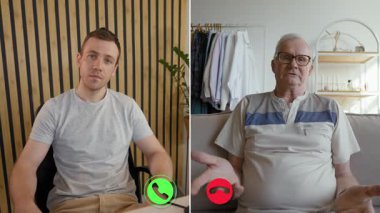 Çevrimiçi ve çevrimdışı iletişim arasındaki geçişi gösteren çevrimiçi bir aramada iki kişi duygularını ifade ediyor. Yüz ifadeleri bağlantı ve mesafeyi ifade eder..