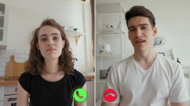 Bu ilgi çekici görsel, sanal ve gerçek yaşam etkileşimleri arasında geçiş yaparak, ifadelerini ve bağlantılarını vurgulayarak, çevrimiçi bir aramada iki bireyin duygusal dinamiklerini keşfeder..