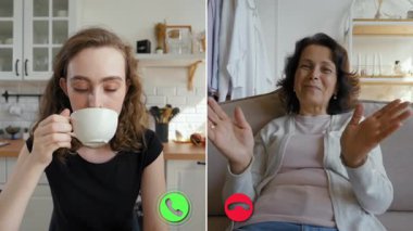 İki kişi çevrimiçi bir görüşme yapıyor, günlerini tartışıyorlar..