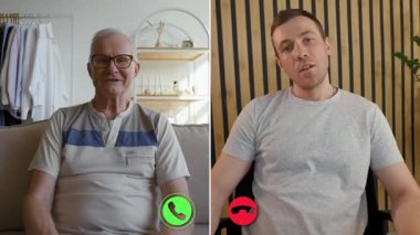 İki aile ferdi ayrı bir ekranda sanal bir sohbete girişiyor, gülücükler ve hikayeler paylaşıyorlar. Biri rahat bir oturma odasında, diğeri ise modern bir çalışma alanında oturuyor..