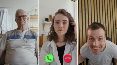 Bölünmüş ekran çevrimiçi arama üzerinden üç kişi bağlanıyor. Videoda yaşlı bir adam, beyaz önlüklü genç bir kadın ve gülümseyen bir genç adam yer alıyor. Tartışmalar başlıyor..