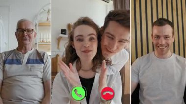 Üç aile üyesi internetten yapılan bir görüşmenin keyfini çıkarıyor. Gülücüklerini ve gülüşlerini paylaşıyorlar. Her kişi farklı bir yerde, mesafeye rağmen bağlantısını güçlendiriyor..