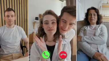 Katılımcılar bulundukları yerden arayı kapatırken canlı bir çevrimiçi sohbete girişiyorlar. Genç bir çift neşeyle gülümser ve yaşlı bir kadın dikkatle dinler..
