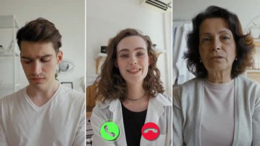 Üç katılımcı, canlı tartışmaları paylaşan bölünmüş ekran görüntülü bir telefon aracılığıyla bağlanıyor. Her biri kendine has bir çevrede konumlanmış, farklı geçmişlerini sergiliyorlar..