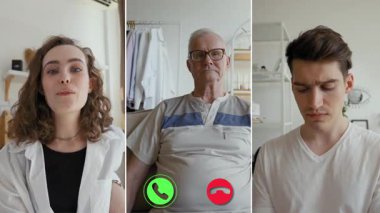 Bir doktor, bir hasta ve bir aile üyesiyle çevrimiçi ortak ekran danışmanlığı yapar. Oturumda sağlık sorunlarının uygun ve ulaşılabilir bir şekilde tartışılması üzerinde duruluyor..