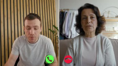 İki kişi canlı yayında bir görüşme yapıyor. Biri masada, diğeri de kanepede oturuyor. Ayarlama, onların kişisel tarzlarını vurgulayan benzersiz arkaplanlara sahiptir..