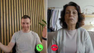 İki arkadaş, tepkilerini ve ifadelerini ayrı bir ekranda gösteren bir çevrimiçi çağrı vasıtasıyla bağlanıyor. Etkileyici etkileşim, dostça bir değiş tokuşun ve kahkahanın altını çiziyor..