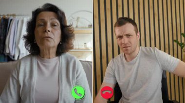 Bölünmüş ekranda çevrimiçi bir çağrıya katılan iki katılımcı görülüyor. Soldaki kadın gününden güncel bilgileri paylaşırken sağdaki adam dikkatle dinliyor..