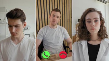 Bölünmüş ekran, bir sohbete dahil olan üç kişiyi birbirine bağlıyor. Her insan günlük hayatla ilgili düşüncelerini paylaşırken aynı zamanda çeşitli duygusal ifadeler sergiliyor..