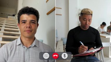 İki arkadaş internet üzerinden bağlantı kuruyor. Biri içeride rahat bir ortamda otururken, diğeri özenle çalışıyor, not alıyor. Her biri kendi kişisel projeleri hakkındaki fikirleri ve güncellemeleri paylaşıyor.