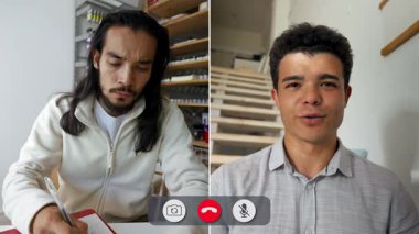 İki birey ayrı bir ekran görüşmesiyle bağlanıyor, ilgili konuları tartışıyorlar. Bir kişi not alırken odaklanır, diğeri ise doğrudan göz teması kurar..