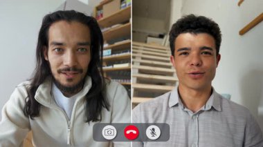 İki katılımcı internet üzerinden bağlanıyor. Biri raflarla dolu bir odada, diğeri ise merdivenlerle dolu iyi aydınlatılmış bir yerde. Her ikisi de dinamik bir konuşmanın iç yüzünü paylaşıyor..