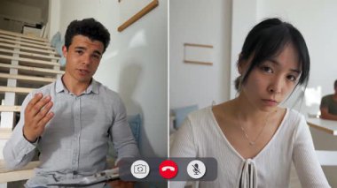 İki birey, önemli bir konuyu tartışarak çevrimiçi bir ekran görüşmesine katılıyor. Biri etkin bir şekilde konuşurken diğeri dikkatle dinliyor. Bu etkileşim modern iletişimi gösteriyor.