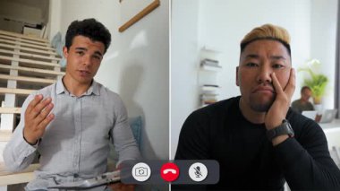 İki birey, son deneyimlerini tartışmak için ayrı bir ekran görüşmesine girişiyor. Biri kapalı bir alanda, diğeri ise gelişigüzel oturmuş gibi görünüyor..